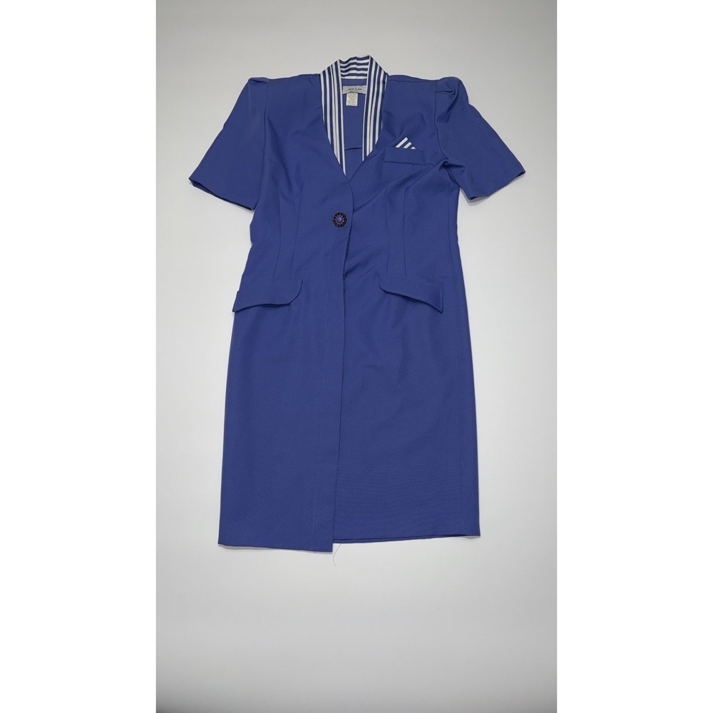 M.C.S. Ltd. Vintage 80s Secretary Dress Sz 12P Blue Stripe Blazer Style USA